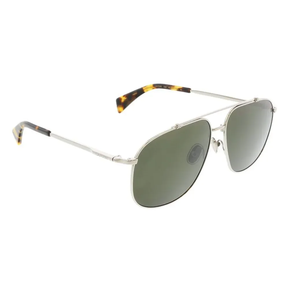 Lanvin Silver Frame Green Lens Sunglasses with Tortoiseshell Tips